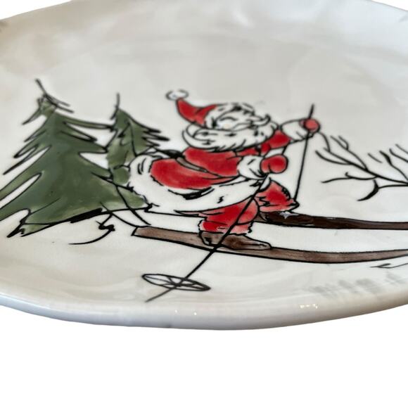 ELI + ANA Whimsy SKIING SANTA Dinner Plate Set of 4 Ceramic Christmas Holiday - Picture 3 of 16